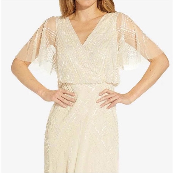 Adrianna Papell Dresses & Skirts - HP 🎀Adrianna Papell Cream Wedding Gown with Flutter Sleeves and V-Neck